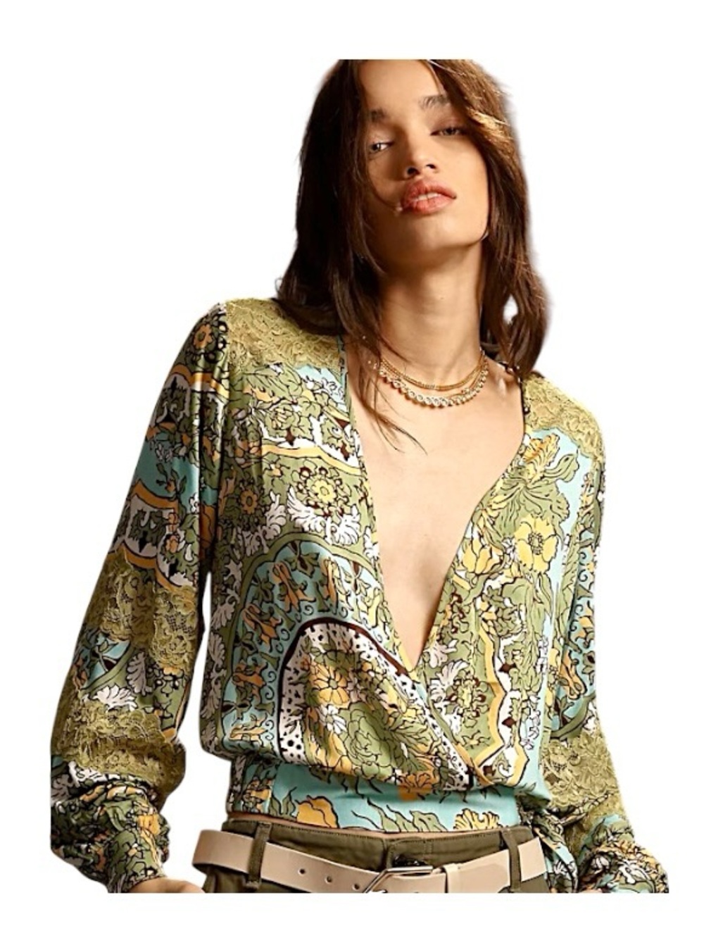 Anthropologie x Tiny Floral Tie Waist Wrap Blouse